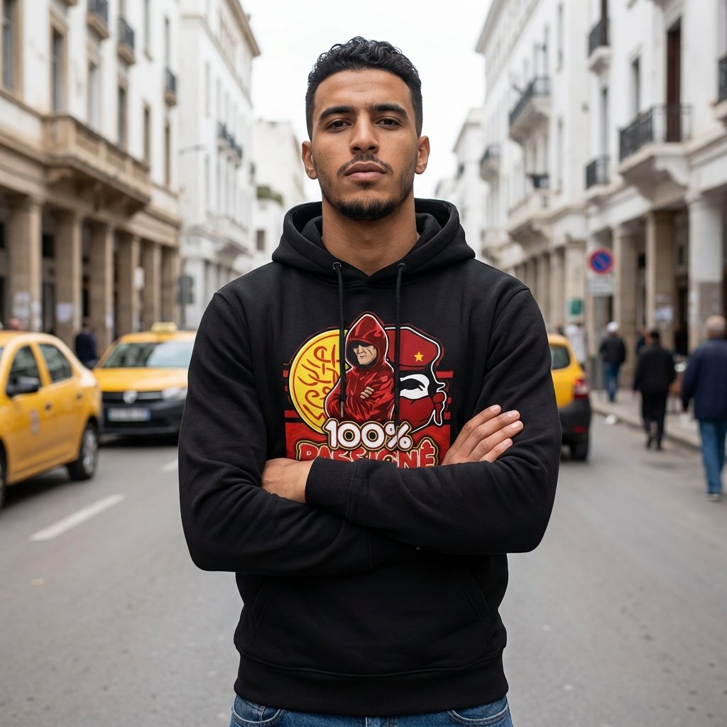 Fan wearing Widad Hoodie